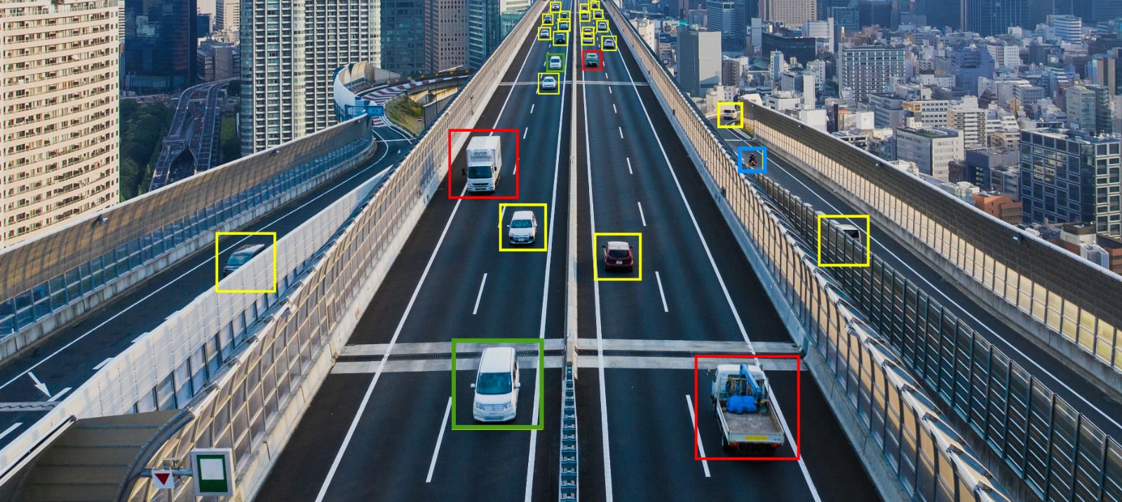 Autonomous vehicles on a highway in tokyo.