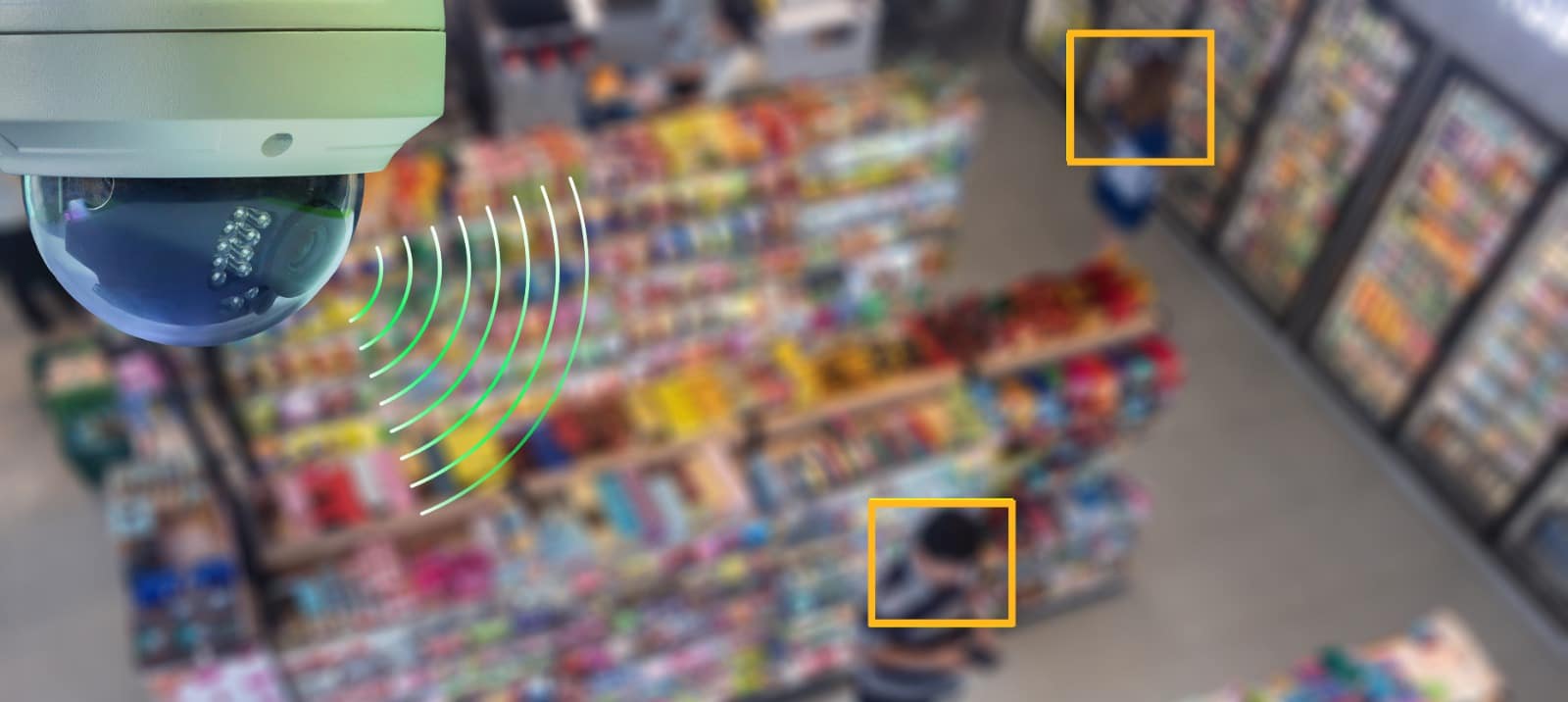 Ein Smart-Retail-System mit integrierter CCTV-Kamera in einem Lebensmittelgeschäft.